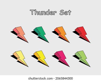 set icon of thunder, simple illustration of thunder, illustration of thunder in cartoon style