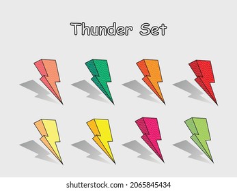 set icon of thunder, simple illustration of thunder, illustration of thunder in cartoon style, bolt icon