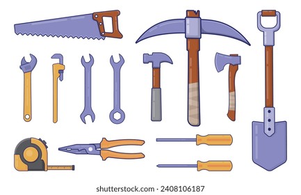 Set of icon tools equipment Craftsman work, mechanic, isolated by white background design, use for icon symbol design