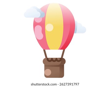 Conjunto de iconos y globo de aire caliente de gradiente de viaje