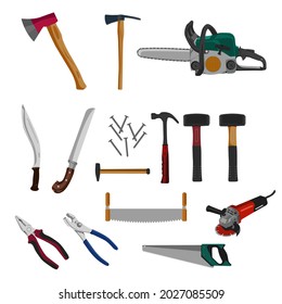 set icon tree cutting tools 30