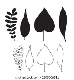  Set icon of tree leaves, Vector isolated drawing of different leaves.outline design.