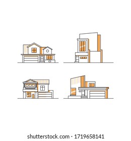 Set icon of urban and suburban house vector minimalist