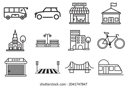 Establecer un icono urbano, ciudad de depuración de vectores, archivo editable