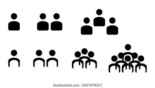 Conjunto de iconos de usuario o personas. solo y en grupos. 1, 2, 3, 4 y 5.