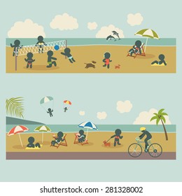 Set icon vacation people on the sea. Vector illustration