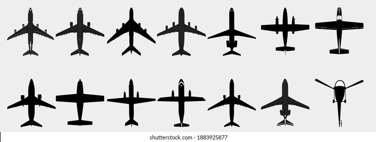 Set icon vector aircraft , editble various types of aircraft such as helicopters, commercial, aircraft jets 