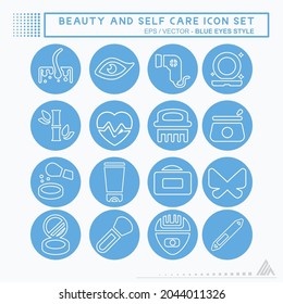 Set Icon Vector of Beauty and Self Care - Blue Eyes Style - Simple illustration, Editable stroke, Design template vector, Good for prints, posters, advertisements, announcements, info graphics, etc.