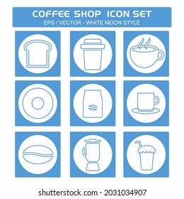 Set Icon Vector of Coffee Shop - White Moon Style - Simple illustration, Editable stroke, Design template vector, Good for prints, posters, advertisements, announcements, info graphics, etc.