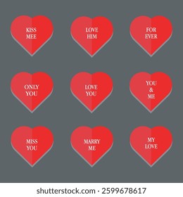 set of icon vector hearts with text
