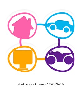 SET ICON vector, house, car, motorbike, pc