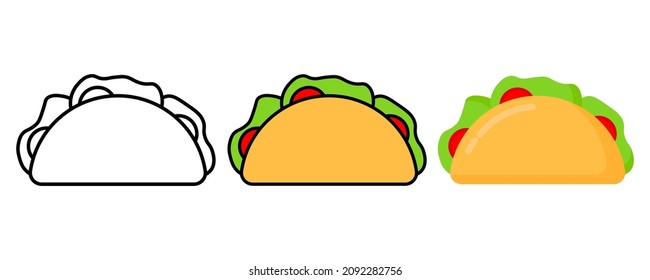 Set icon vector illustration Taco with tortilla shell. Outline and full color. icon logo. eps 10.