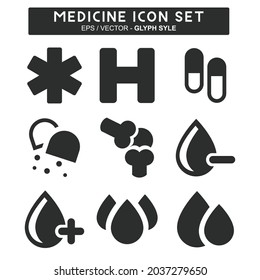 Establecer el vector de iconos de la medicina - Estilo de glifo - Ilustración simple, trazo editable, vector de plantilla de diseño, Buena para impresiones, carteles, anuncios, anuncios, gráficos de información, etc.