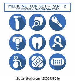 Set Icon Vector of Medicine Part 2 - Long Shadow Style - Simple illustration, Editable stroke, Design template vector, Good for prints, posters, advertisements, announcements, info graphics, etc.