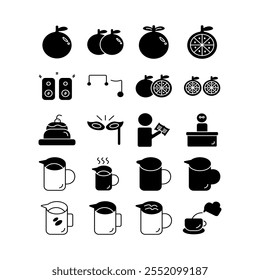 Set icon vector, mic icon , lime, orange,speaker, coffee