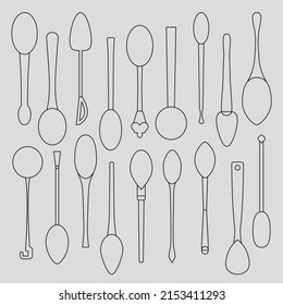 Set icon vector spoons, drawn by lines, minimalist template