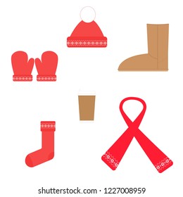 Set of icon vector winter accessories in flat style.  Eps 10