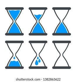 Set of icon water in hourglass. Stop global warming, stop waste concept. World water day icon. Vector illustration