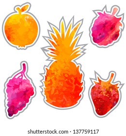 Set icon watercolor fruits. Abstract design logo. Logotype art - vector