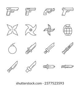 Conjunto de ilustración vectorial de arma de icono