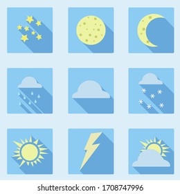 Set von Icon mit dem Wetter im flachen Stil. 