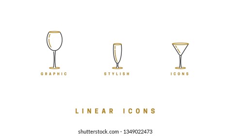 Set icon wine glasses in linear style.