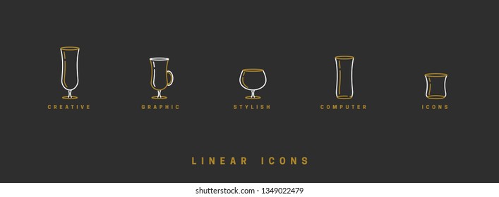 Set icon wine glasses in linear style
