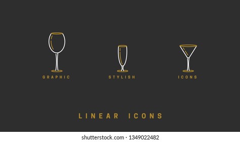 Set icon wine glasses in linear style.