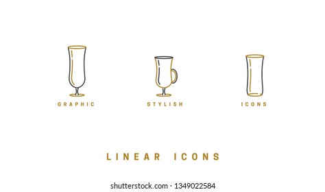 Set icon wine glasses in linear style