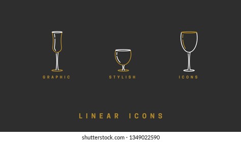 Set icon wine glasses in linear style