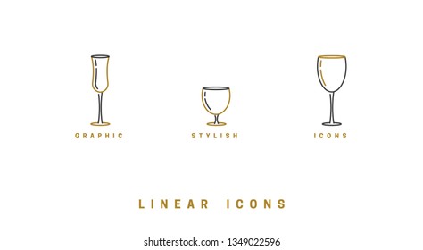 Set icon wine glasses in linear style