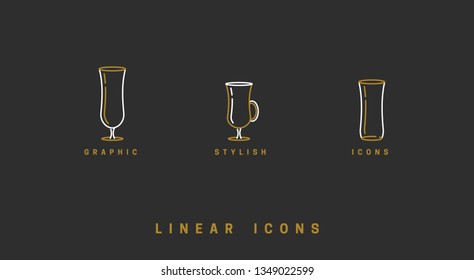 Set icon wine glasses in linear style