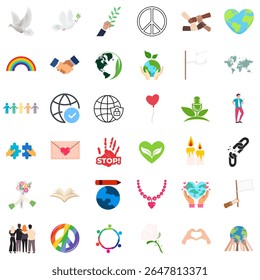 set icon - dia mundial da paz - design plano . Perfeito para educação, mídias sociais, campanhas de ONG, cartazes, sites, apresentações, eventos do dia da paz, boletins informativos, materiais de conscientização, aplicativos