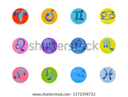 set icon of zodiac, Vector icon isolated,  astrological signs, colorful image of horoscope. Watercolour style 