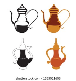 Set of Iconic Arabian or Middle East black silhouette and colored. Mosque Silhouette Vector illustration - Vector