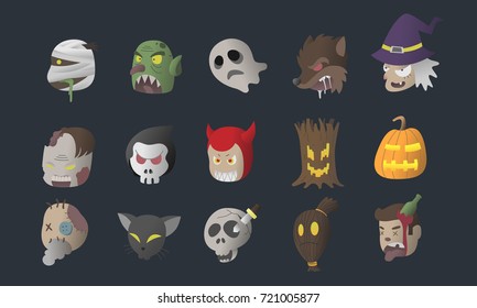 Set of iconic Halloween monsters 