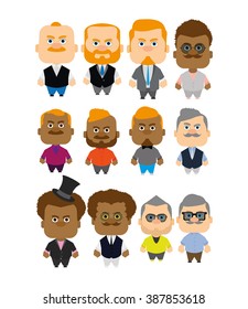 Set of iconic males with fashion clothes on a white background
