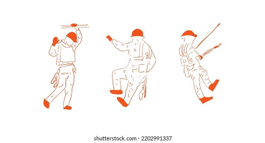 set iconic workman vector design illustration with line art and outline styles. silhouette worker illustration vector design template. creative workers character vector design illustration isolated.