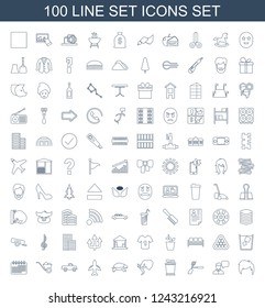 set icons. Set of 100 line set icons included man hairstyle, chatting man, gardening tool, towels, elephant, turtle on white background. Editable set icons for web, mobile and infographics.
