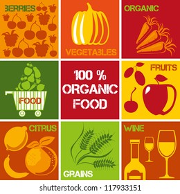 Set of icons Ã?Â¢?? 100% organic and healthy food. Logos set for organic market.