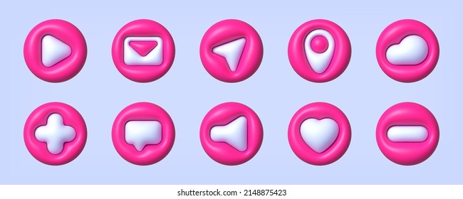 Set with icons 3d Social media like icon concept. Marketing announcement. 3d cartoon vector icon set