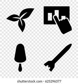 Set icons set. set of 4 set filled icons such as ice cream on stick, leaf, rocket bomb