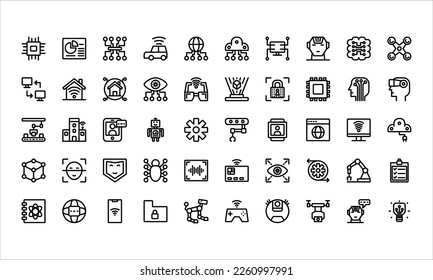 set of icons about artificial intelligence. outline icon