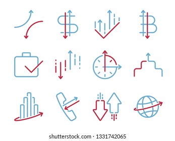 Set of icons about business and finances. Flat line vector icons.