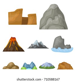 Set of icons about different mountains. Winter, summer mountains in one collection.Different mountains icon in set collection on cartoon style vector symbol stock illustration.