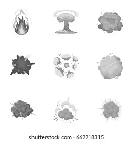 A set of icons about the explosion. Various explosions, a cloud of smoke and fire.Explosions icon in set collection on monochrome style vector symbol stock illustration.