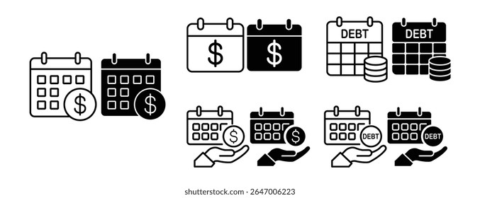 set of icons about finance, grow money, financial data, money counter, money calculator, stock rise and fall statistics data, financial question form, financial records, debt question date