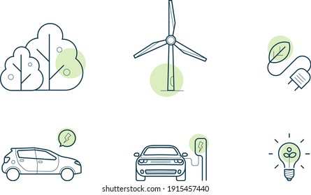 set of icons about green energy and electric cars
