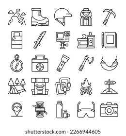 set of icons about mountain climbing