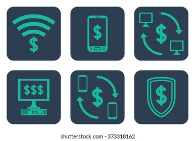 Set of icons about online payments with dollar symbols
